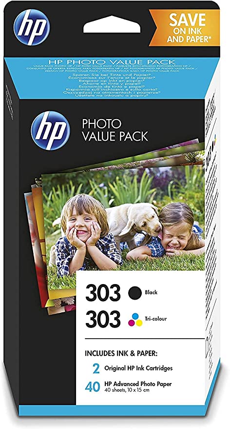 Cartouches HP 303 pack noir + 3 couleurs (Value Pack 40 feuil.10x15cm)