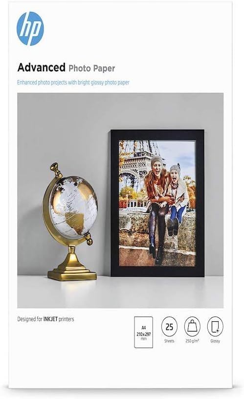 Papier photo brillant 250g/m² HP 21x29.7 cm / paquet de 25