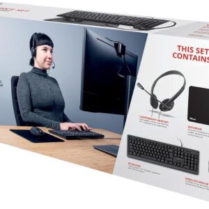 Combo clavier/souris filaires + tapis + casque ac micro TRUST Primo Office Set